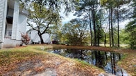 Located at 1830 Magwood Rd in Charleston, South Carolina, this single-story property offers a distinctive Lowcountry setting defined by its natural surroundings. The exterior grounds are a standout feature, showcasing a peaceful, reflective pond framed by a canopy of mature trees, including towering pines and sprawling hardwoods characteristic of the South Carolina Lowcountry landscape. A carpet of fallen autumn leaves adds seasonal charm to the property's natural aesthetic.

The white siding exterior of the structure is partially visible through the trees, blending harmoniously with the lush, wooded environment. The grounds provide a sense of privacy and seclusion, creating a tranquil retreat-like atmosphere. The pond serves as a natural focal point, mirroring the surrounding treeline and sky, enhancing the property's scenic appeal.

Situated in Charleston's West Ashley area, the property benefits from proximity to local amenities while maintaining a quiet, nature-immersed character. The mature landscaping and water feature combine to create an outdoor environment that is both visually striking and serene, making this property a notable example of Lowcountry living with distinctive natural charm.