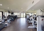 Located at 361 NE 191st Street in Miami, FL, this fitness center offers a comprehensive workout environment designed to accommodate a full range of exercise needs. The single-floor facility is laid out with an open, spacious floor plan that allows for comfortable movement between equipment zones.

The cardio section features multiple treadmills, stair climbers, and elliptical machines, each positioned near large windows fitted with roller shades that allow natural light to filter in while maintaining a comfortable atmosphere. Views of the surrounding greenery are accessible through the windows and a set of glass double doors that open directly to the outdoors.

The strength training area is well-stocked with a variety of selectorized cable machines and weight stations, providing options for targeting multiple muscle groups. Equipment is arranged to maximize usable floor space while maintaining clear pathways throughout.

The facility features durable rubber flooring suited for high-traffic use, recessed ceiling lighting, and a clean white interior that contributes to a bright and functional ambiance. Vaulted ceiling sections add a sense of openness to portions of the space. An additional access point connects to an adjacent outdoor area, which appears to include a pool, further enhancing the overall wellness amenities available at this Miami location.