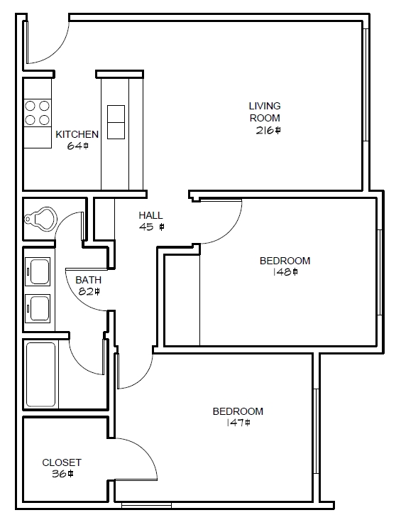 2BR/1BA - Sierra Apartments