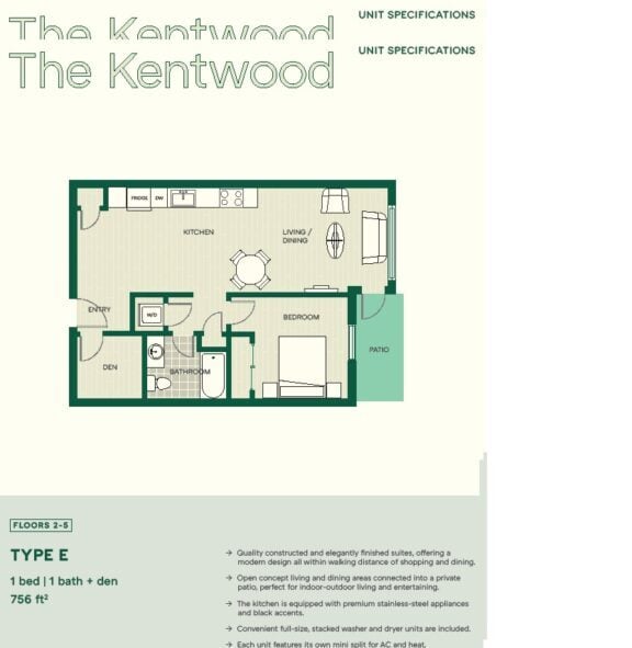 1 bed, 1 bath, den - The Kentwood