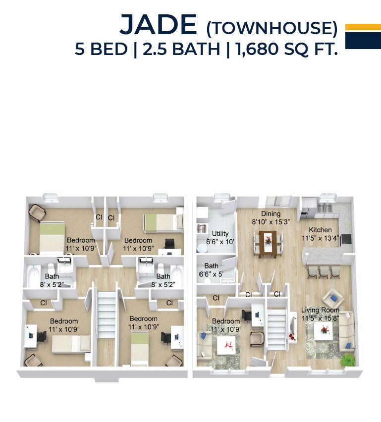 Owens Lake Commons – 5 Bed, 2.5 Bath Townhome