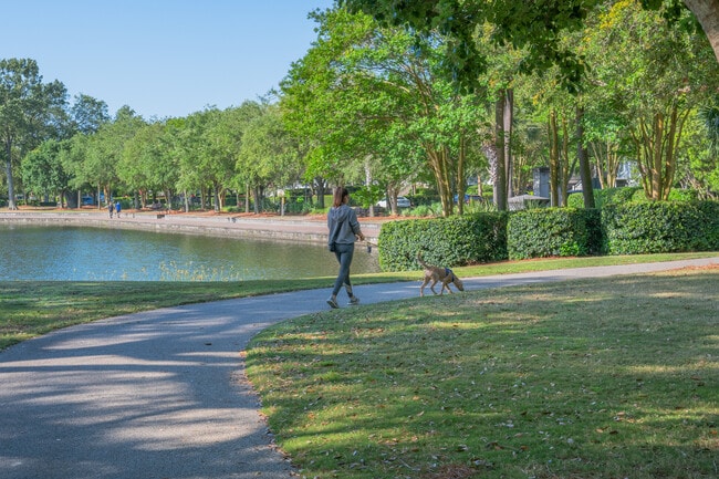 Smythe Park on Daniel Island is the perfect place to walk your dog on the parks pathways.