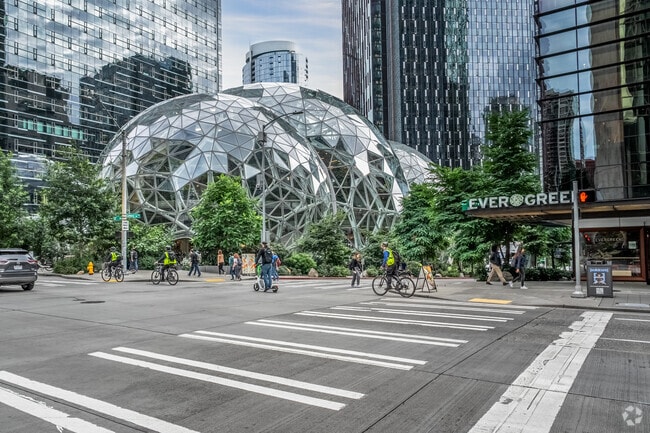 The Amazon headquarters in downtown Seattle is a short drive away from Mercer Island.