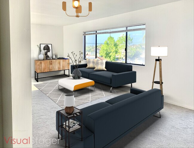 Beautiful light filled living room virtually staged - 827 Belmont Ave