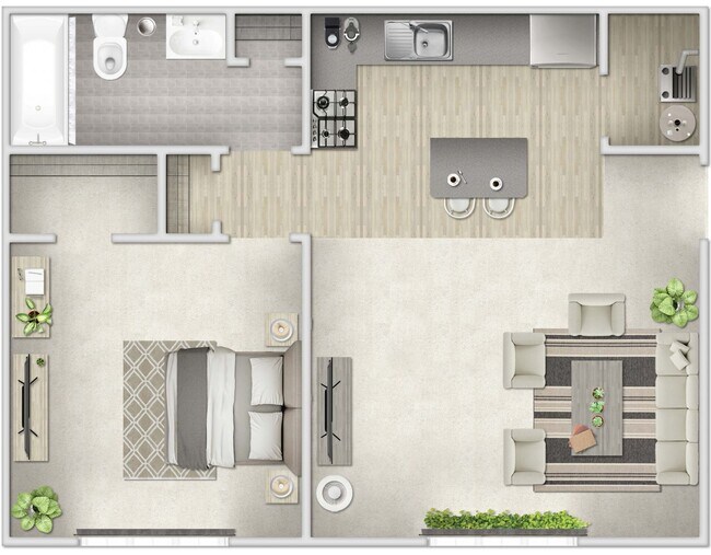 One Bedroom/One Bathroom Layout - 6208 Commerce Dr