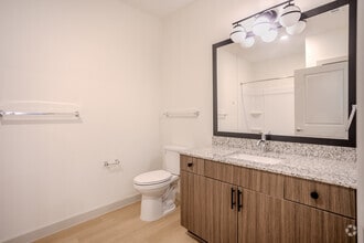 1BR, 1BA - 687 SF - Bluebonnet Bathroom - Meridian at Wylie - 55+ Affordable Apartments