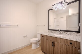 1BR, 1BA - 687 SF - Bluebonnet Bathroom - Meridian at Wylie - 55+ Affordable Apartments