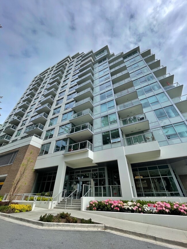 Entrance to Tower D - the newest of the four Miramar towers - 1303-15165 Thrift Av