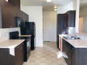 Claystone Dark Kitchen - Stoneplace Apartment Homes