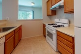 Located at 203 Pinewoods Crescent in Middle Island, NY, this single-floor residence offers a clean, functional layout designed for comfortable everyday living. The open-concept living area is generously sized, featuring warm neutral carpet, crisp white walls, and a sliding glass door that leads to an outdoor balcony, inviting natural light throughout. A pass-through connects the living space to the kitchen, which is equipped with warm oak cabinetry, light countertops, a gas range with overhead ventilation, and tile flooring, along with a window overlooking the greenery outside. Multiple carpeted bedrooms provide quiet, well-lit retreats, each with windows fitted with blinds for privacy and natural light. The home includes two bathrooms: a full bath with a tub-shower combination, a wood-vanity with a countertop sink, and tile flooring, as well as a second bathroom featuring a corner glass-enclosed shower stall and tile floors. A dedicated laundry area houses a full-sized washer and dryer, adding significant everyday convenience. Additional hallway space with multiple closets and utility access rounds out the interior. The overall ambiance is bright, neutral, and move-in ready, offering a practical and comfortable living environment in a residential neighborhood setting.