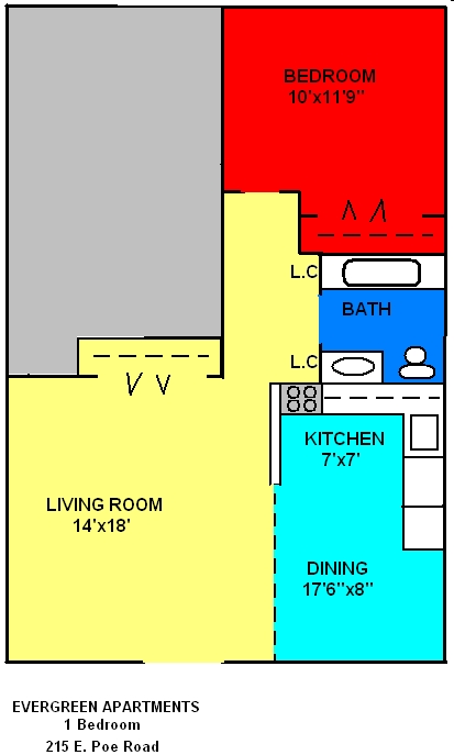 1BR/1BA - Evergreen Apartments