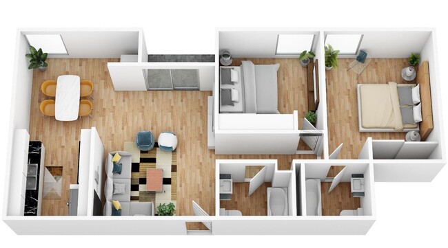 Plano de planta 3D: 2 habitaciones - Star North