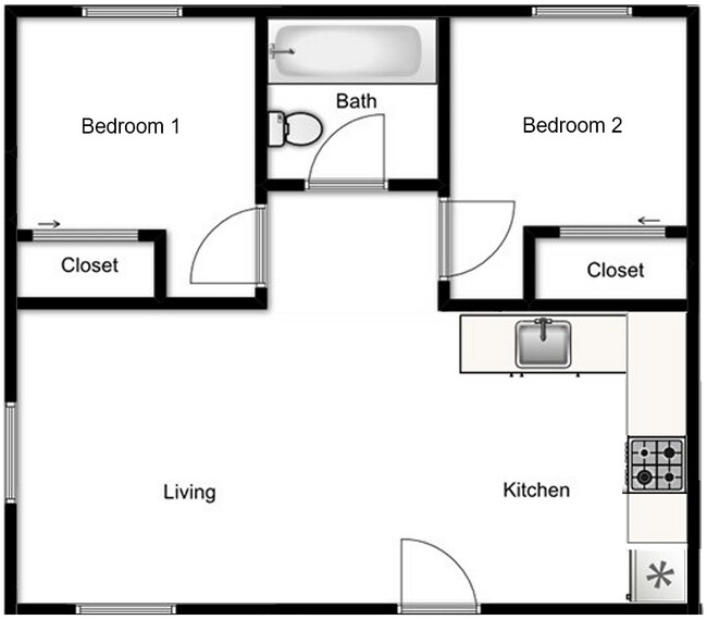 Distribución de la unidad de 2 dormitorios y 1 baño. - 14710 13th Ave N