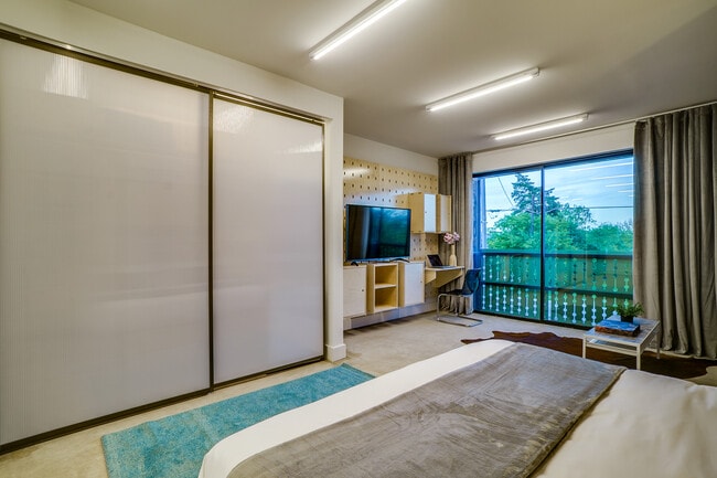 Custom polygal and metal doors give closets a unique boutique and modern presence - Bardo Lofts