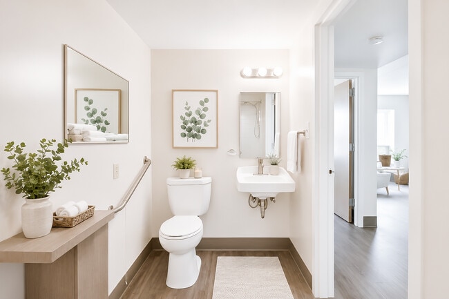 Polished Bathrooms at Guild House - Guild House West 62+ Senior Apartments