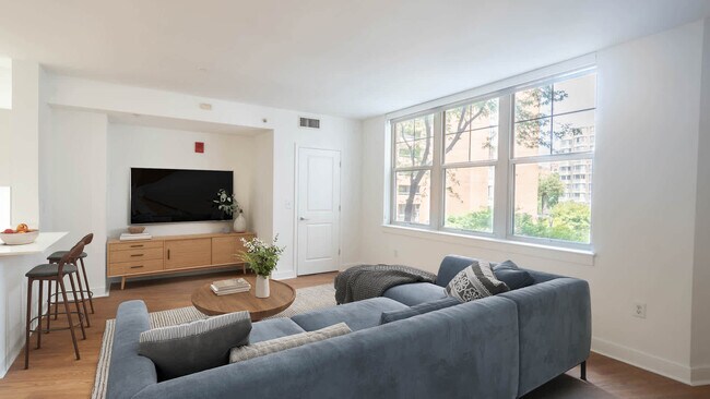 Sala de estar con suelo de superficie dura - 1210 Mass