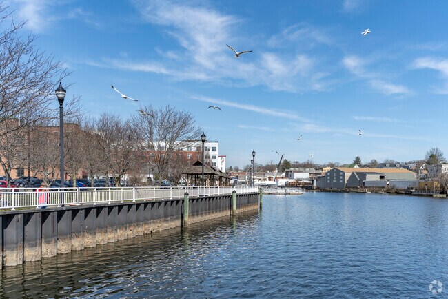 The waterfront has a walking path all along Port Chester.
