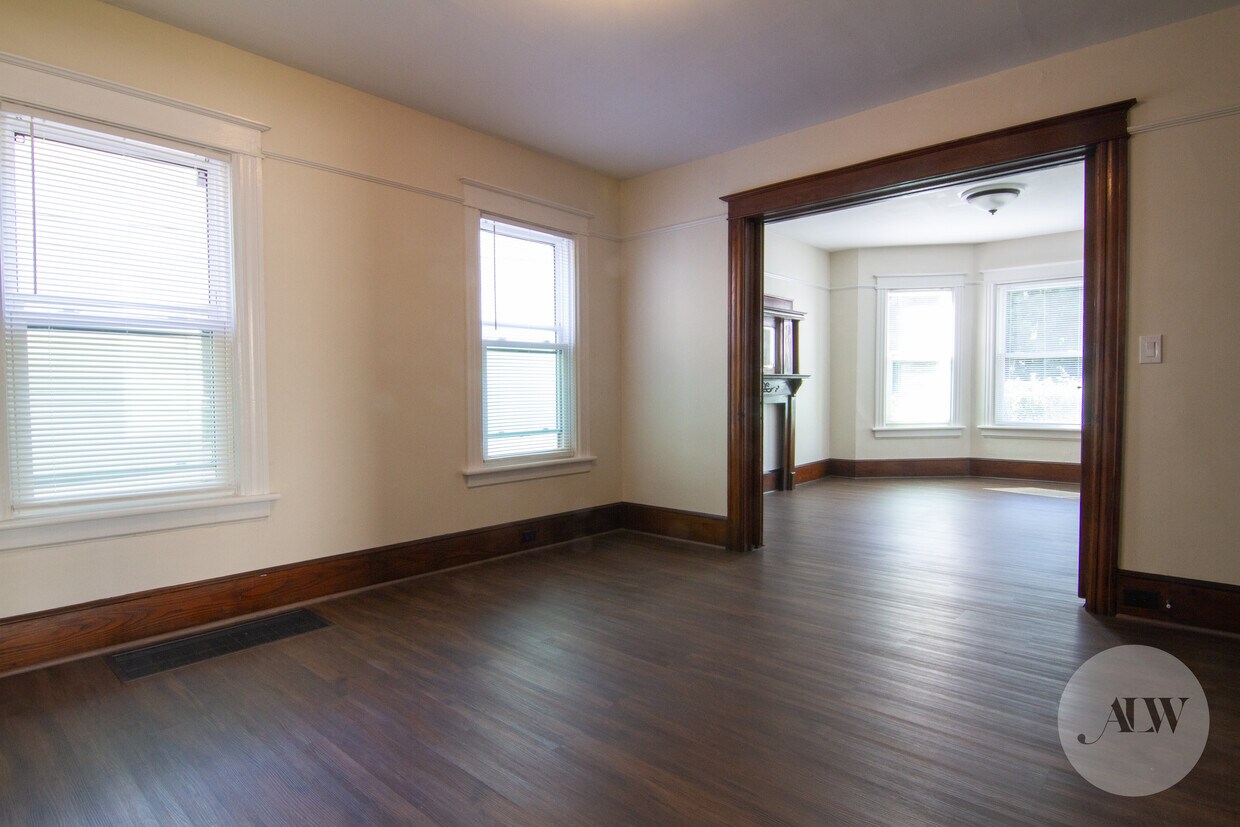 Living and dining room with decorative fireplace - 36 Parker Ave