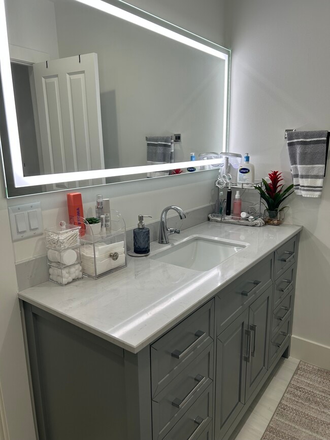 Bathroom sink with lighted mirror - 11452 S Marco Polo Ln