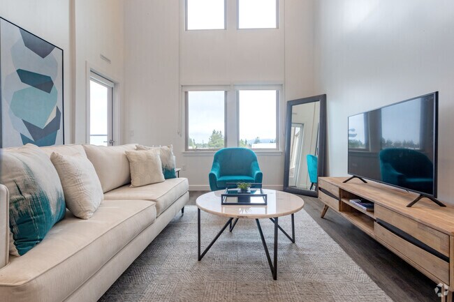 2 habitaciones, 2 baños, 1,229 pies cuadrados, sala de estar - Main Street Cupertino Lofts