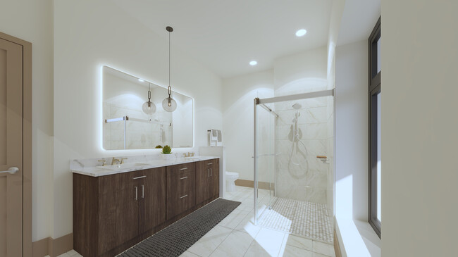 Penthouse Suite: 2 Bedroom 2.5 Baths Bi-level,Experience tranquility in this elegantly designed bathroom featuring high-end finishes. - The Standard