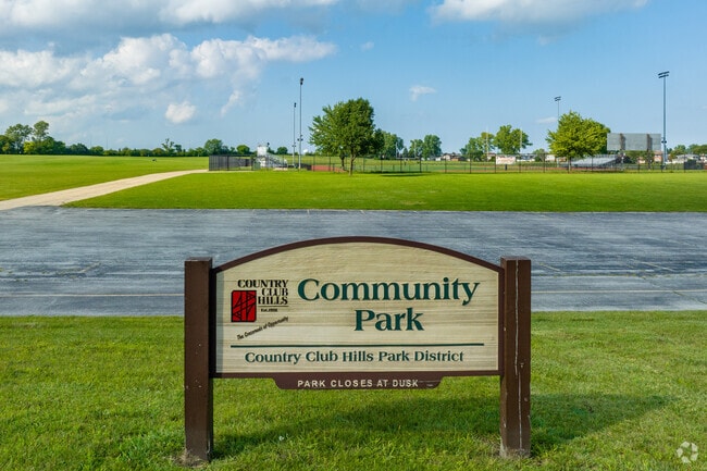 Community Park in Country Club Hills has walking trails, a track, and a baseball field.