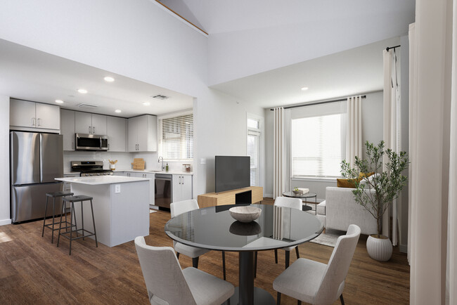 Kitchen, dining, and living room with hard surface flooring - Kanso Milford