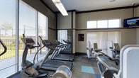 Located at 11775 Wadsworth Boulevard in Broomfield, Colorado, this fitness center offers a well-equipped, single-floor exercise facility designed to support a comprehensive workout experience. The space is thoughtfully laid out to maximize functionality and ease of movement between equipment stations.

The cardio area is a standout feature, lined with multiple treadmills and elliptical machines positioned along large windows fitted with horizontal blinds. These windows allow generous natural light to fill the space, creating an open and energizing atmosphere for users during their workouts. A full-length mirror along one wall visually expands the room and allows exercisers to monitor their form.

Complementing the cardio equipment, the strength and resistance training section is positioned along the opposite side of the room, offering a variety of machines to target different muscle groups. The flooring features patterned carpet with accent tiles in blue and gray tones, adding a modern aesthetic touch to the overall design.

Overhead fluorescent lighting ensures consistent illumination throughout the facility, while the neutral wall tones in beige and dark trim contribute to a clean, contemporary look. The layout promotes an efficient flow between equipment, making it a practical and inviting space for fitness enthusiasts of all levels.