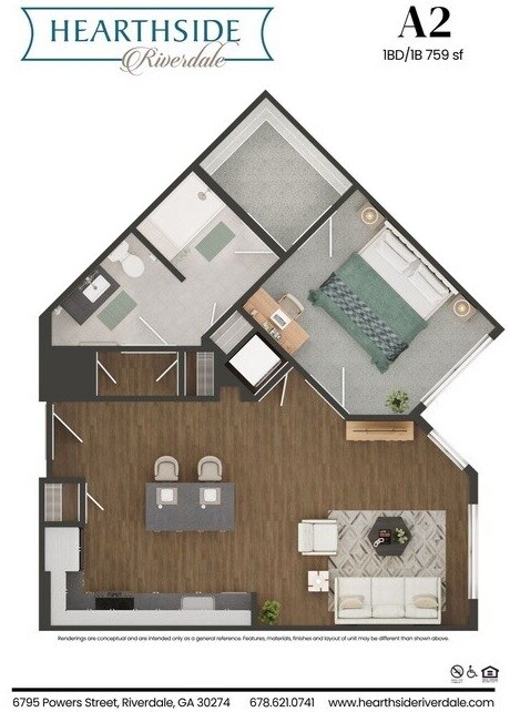 1 dormitorio, 1 baño, 759 pies cuadrados - Hearthside Riverdale