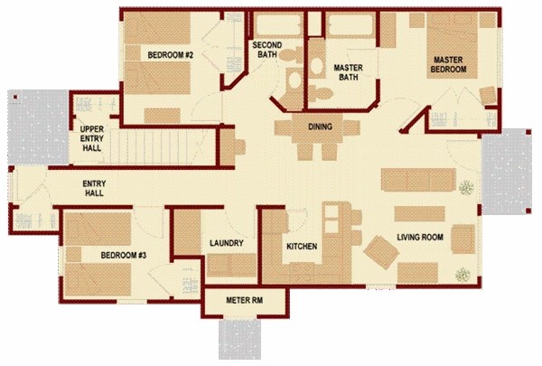 plano de planta de 3 habitaciones - The Village at Rivers Edge Apartments