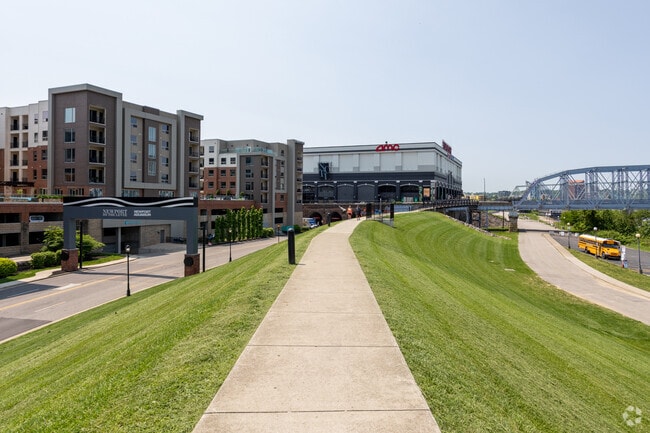 Locals enjoy the outdoors along the Newport Riverwalk in Newport, KY.