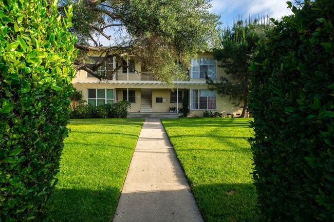Lawn surrounded by tall hedge - 5782 Clemson St