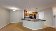 Located at 20642 Timberlake Rd in Lynchburg, Virginia, this single-floor residence offers a practical and comfortable layout designed for everyday living. The open-concept kitchen is a central highlight, featuring rich warm-toned wood cabinetry — including glass-front accent cabinets — dark countertops, tile flooring, and a full suite of stainless steel appliances including a refrigerator, electric range, and over-the-range microwave. A peninsula counter extends into the adjoining living area, creating a seamless transition between cooking and entertaining spaces. The living room is generously sized with soft carpeting, a ceiling fan, and a fireplace that serves as a natural focal point. Natural light enters through windows fitted with blinds. The bedrooms are carpeted and well-proportioned, each offering ceiling fans or windows that bring in daylight. Two full bathrooms are finished with tile flooring, warm neutral wall tones, wood vanity cabinetry with white countertops, and tub-shower combinations with chrome fixtures. The overall aesthetic is clean and neutral throughout, providing a welcoming and functional living environment.
