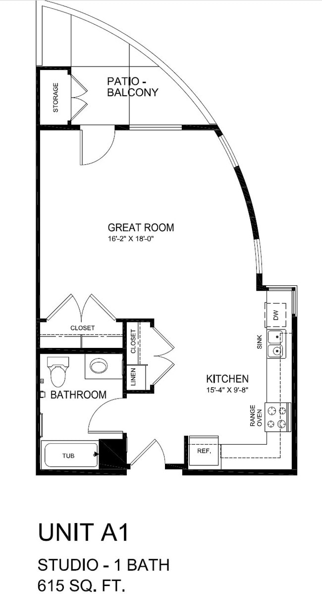 Studio - 615SF - The Quince Street Senior Apartments