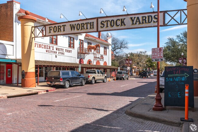 The Fort Worth Stock Yards entrance sign in North Side that welcomes all guests.