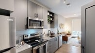 Located at 281 Willow St in Fort Collins, CO, this efficiently designed 2-bedroom, 1-bathroom unit offers a thoughtful layout with contemporary finishes throughout its single floor. The open-concept kitchen flows directly into the living area, creating a cohesive and functional shared space. The kitchen is equipped with stainless steel appliances — including an electric range, over-the-range microwave, refrigerator, and dishwasher — complemented by granite countertops, a single-basin undermount sink with a matte black faucet, and sleek gray cabinetry with open shelving accents. Wood-look plank flooring runs throughout the unit, adding warmth to the modern aesthetic. The living area features neutral walls and receives natural light through a large window. The spacious primary bedroom offers a sizable footprint with recessed lighting, a large roller-shade window, and ample room for furnishings. The shared bathroom is well-appointed with a granite-topped vanity, matte black fixtures, a large mirror, and direct access to the bedroom. The second bedroom provides additional flexible living space. The unit is accessed via a secure entry door, completing this polished and functional Fort Collins residence.