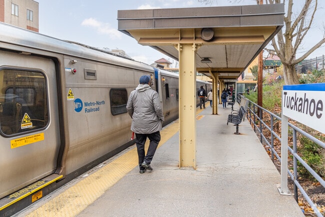 The Metro North station is located in the town's commercial strip.