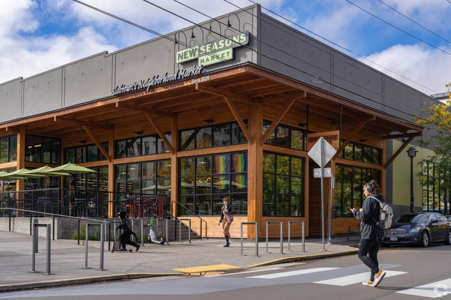 Residents can bike to New Seasons to stock up on fresh local groceries.