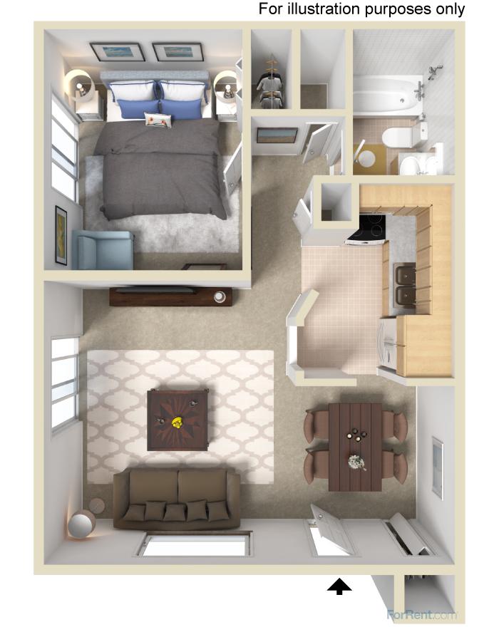 Evergreen Village Apartments & Townhouses – 1 Bedroom Apartment