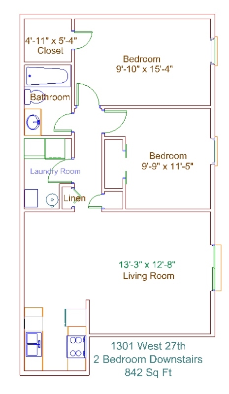 2 Bedroom 1 Bath Garden Level - 1301 West 27th Street