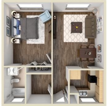 1/1 Floor Plan - 12841 Haverford Rd