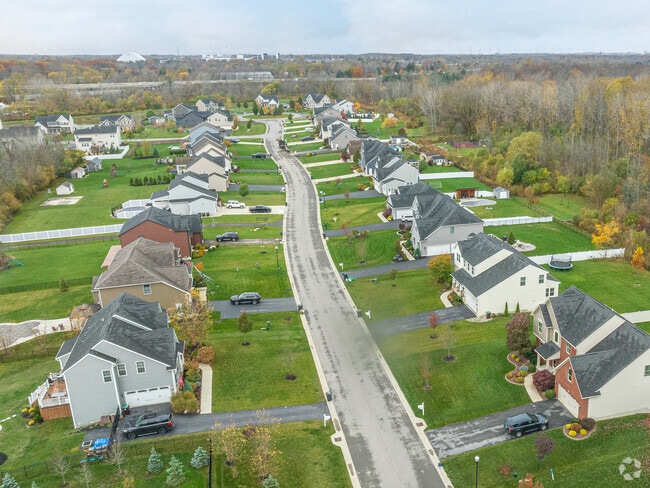 Context view with Lake Erie on the horizon of a residential neighborhood in Orchard Park, NY.