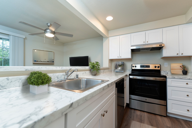 Experience culinary excellence in this stylishly designed kitchen. - Sunset Gardens Apartments