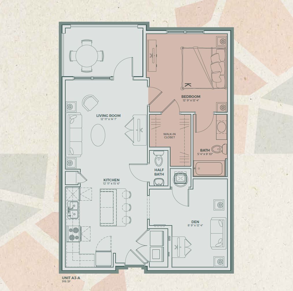 Mosaic at Levis Commons – A3 - 1 Bedroom | Den