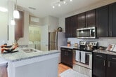 Located in Chattanooga, TN, this single-floor residence offers a thoughtfully designed layout with modern finishes throughout. The kitchen is a standout feature, equipped with dark espresso cabinetry, granite countertops, stainless steel appliances, and rich hardwood-style flooring. A large central island provides additional prep space and casual seating, while pendant lighting and a tile backsplash add refined detail.

The living room is bright and welcoming, featuring plush carpeting, a ceiling fan, and generous windows dressed with blinds and draping curtains that allow for ample natural light. The space flows comfortably, creating an inviting atmosphere for relaxing or entertaining.

The primary bedroom is generously sized with vaulted ceilings, dual windows, and a ceiling fan. It connects directly to a walk-in closet and a private en-suite bathroom featuring a large glass-enclosed tile shower. A secondary bathroom includes a granite vanity, dark cabinetry, wood-look flooring, and a tub-shower combination.

The dedicated laundry room provides full-size washer and dryer units along with built-in shelving for added storage. Neutral tones, consistent finishes, and functional design choices are carried throughout, creating a cohesive and comfortable living environment.