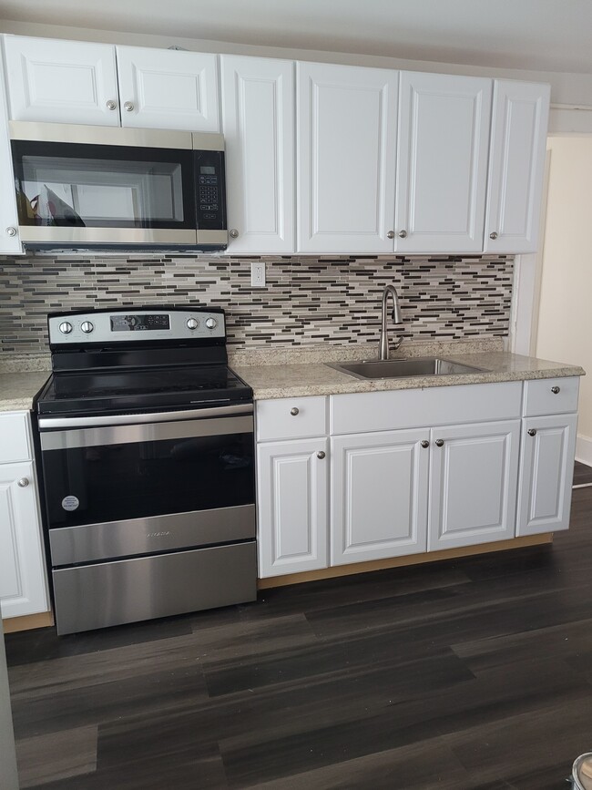 Updated countertop, sink and modern pull down faucet - 1579 Central Ave