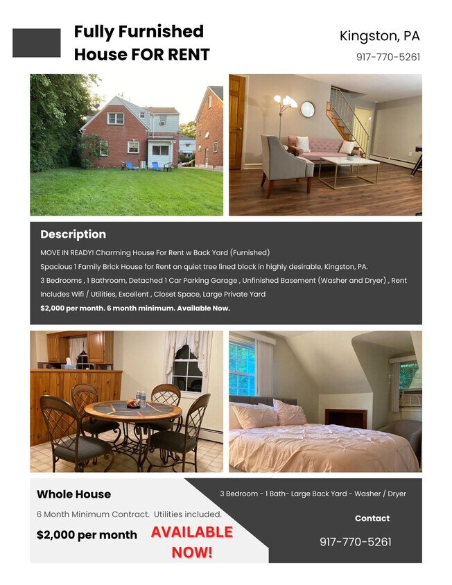 40 N Dawes Ave, Kingston, PA 18704 House for Rent in Kingston, PA