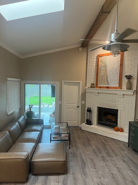 Spacious, open living room with fireplace focal point and patio access. - 953 13th Ave S