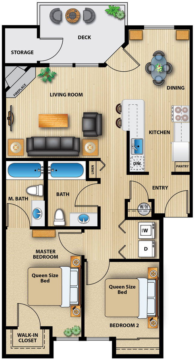 Planta de obsidiana (2hab, 2ba) - The Commons @ Pilot Butte Apartment Homes