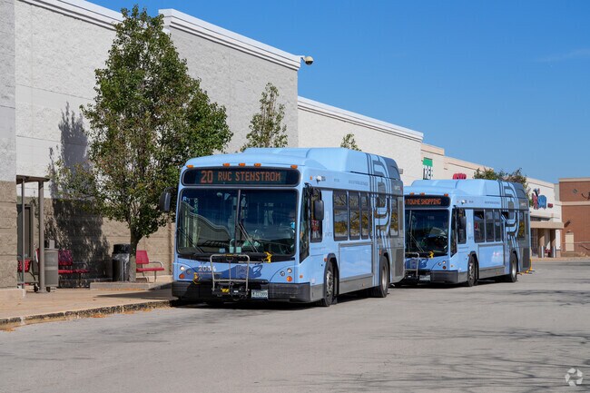 Convenient bus transportation taking you around town.